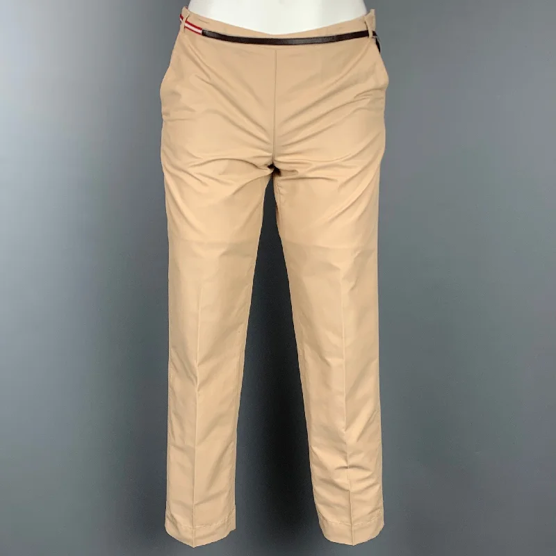 PRADA Size 2 Beige Cotton / Nylon Belted Dress Pants Trousers Party Sparkling