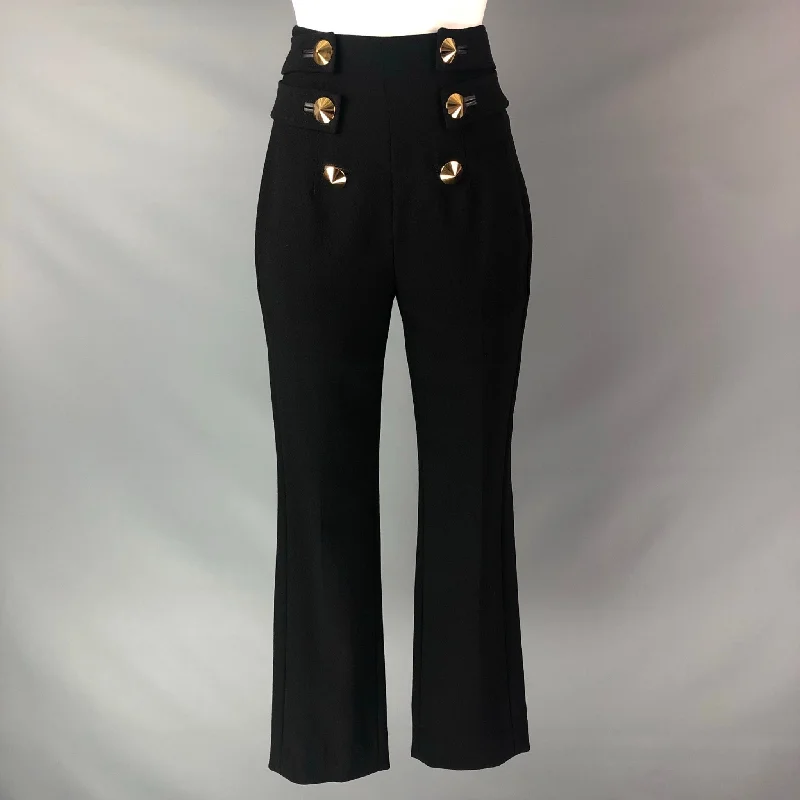 ROBERTO CAVALLI Size 4 Black Virgin Wool Solid High Waisted Dress Pants Trousers Velvet Soft