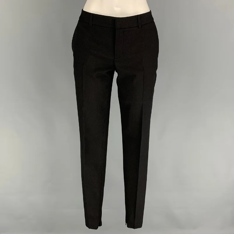 SAINT LAURENT Size 2 Black Virgin Wool Dress Pants Trousers Polka Dot Cute