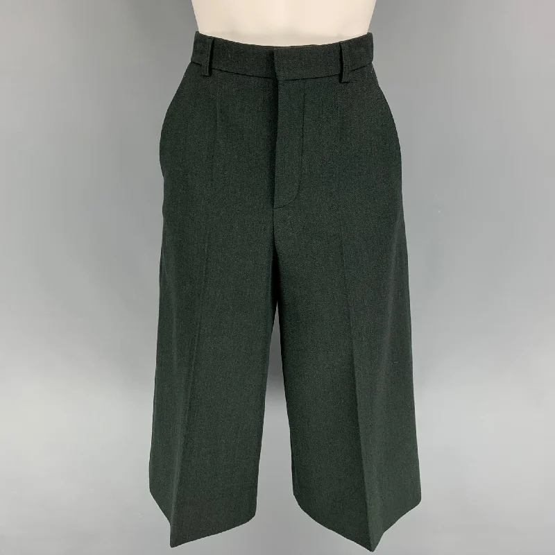 SAINT LAURENT Size 2 Dark Green Virgin Wool Culotte Dress Pants Trousers Plaid Checkered