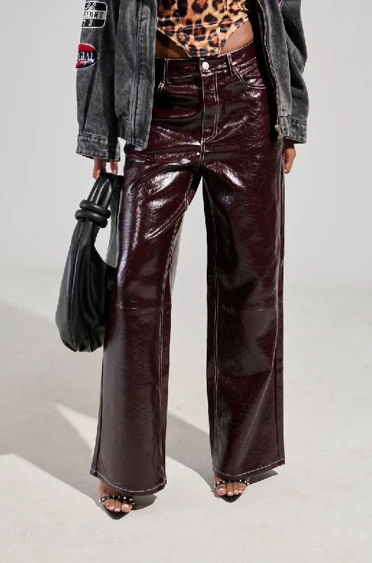 START WITH ME FAUX LEATHER TROUSER IN BURGUNDY Trousers Exclusive Limited