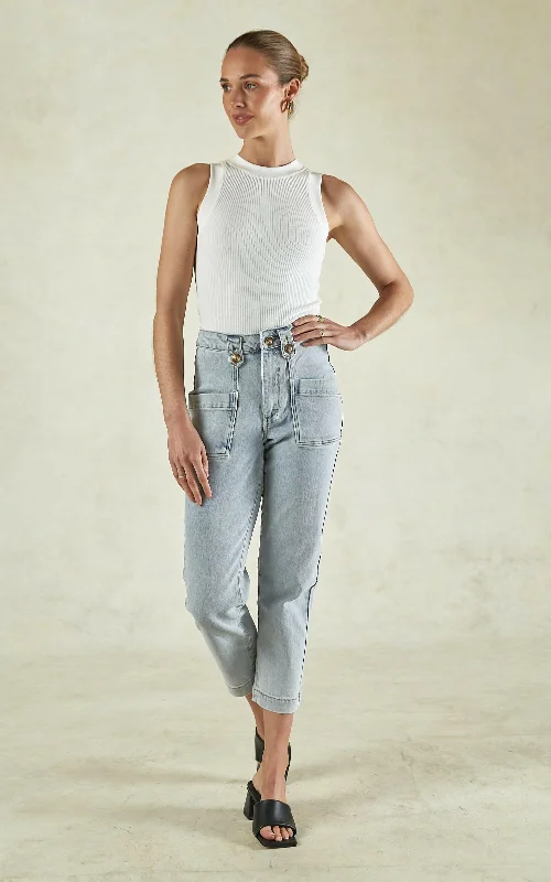 Stella Stretch High Waisted Denim Trousers Trousers Gym Athletic