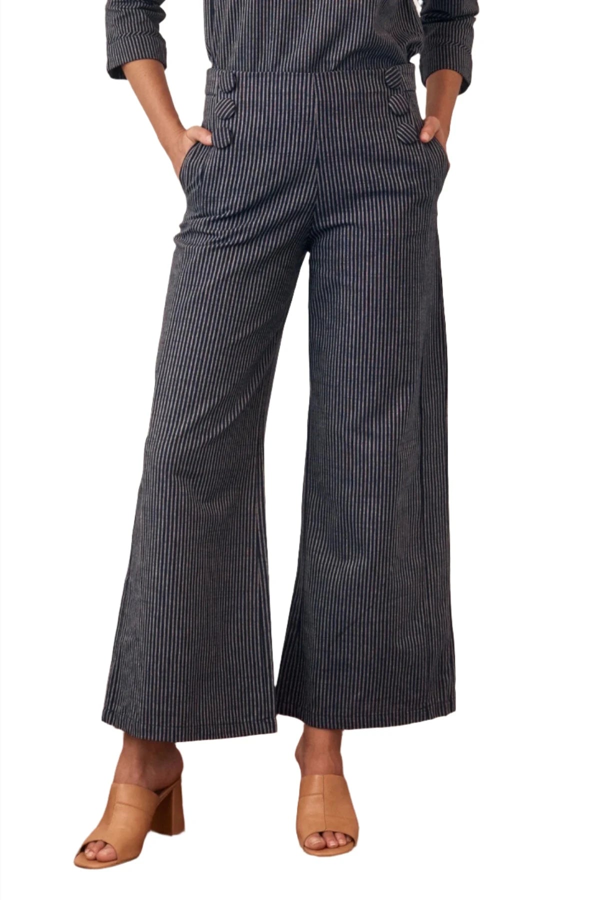 Talia Trouser Cotton Dark Stripe Trousers Print Floral