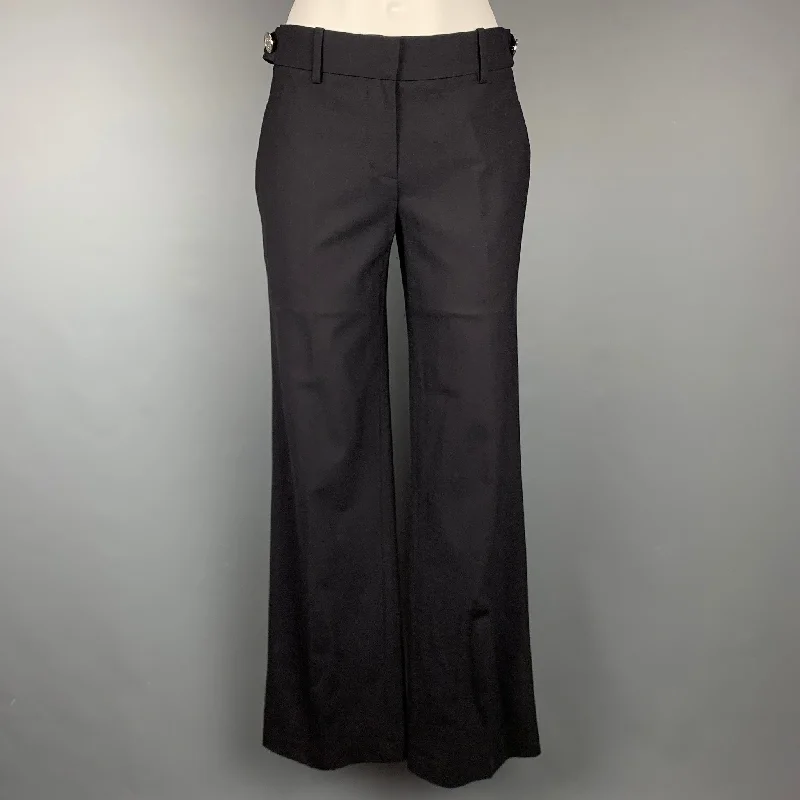 TORY BURCH Size 2 Black Wool Wide Leg Dress Pants Trousers Running Lightweight