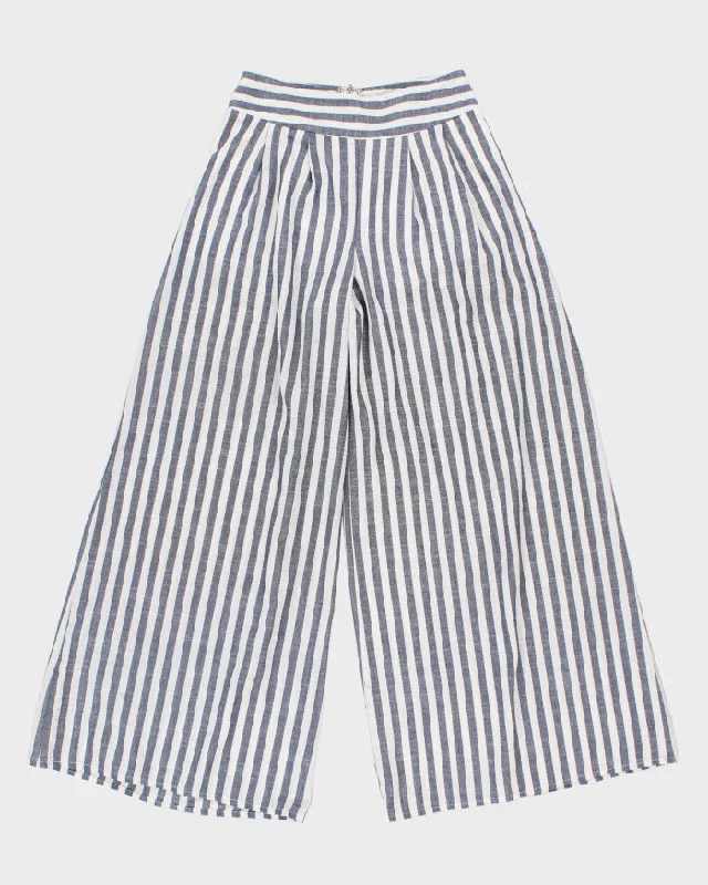 Women's High Waisted Striped Trousers - W26 Trousers Culottes Wide Leg